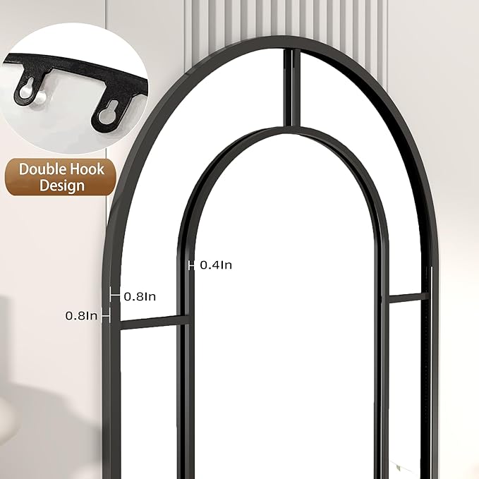Arched Full Length Mirror, 56"x22" Large Window Floor Mirror, Farmhouse Pane Mirrors with Metal Framed, Full Body Wall or Leaning Mirrors for Bedroom, Living Room (Black)
