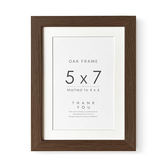 5x7 Picture Frame, Solid Oak Wood 5 x 7 Photo Frame with Mat to 4x6, 7x5 Picture Frames for Wall and Tabletop Display, (Walnut Set of 1)