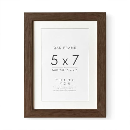 5x7 Picture Frame, Solid Oak Wood 5 x 7 Photo Frame with Mat to 4x6, 7x5 Picture Frames for Wall and Tabletop Display, (Walnut Set of 1)