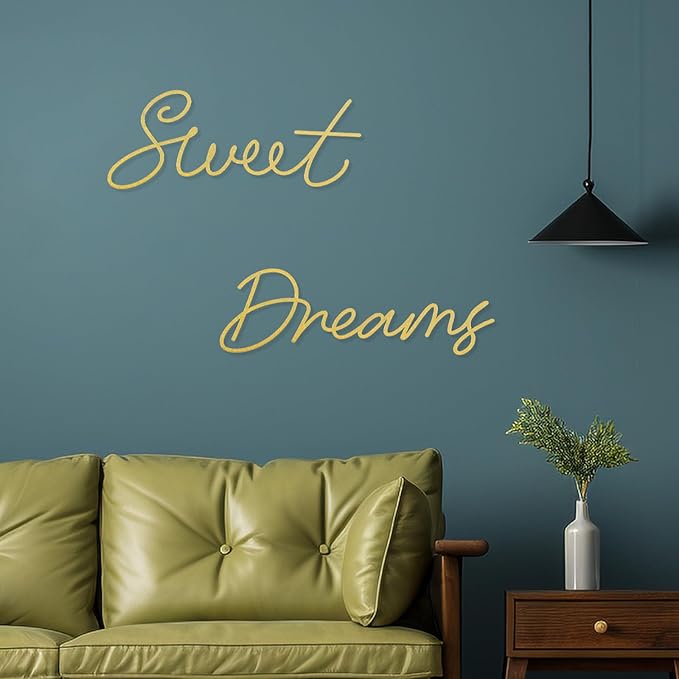 Zzbakress Sweet Dreams Wall Decor For Bedroom, Black Metal Above Bed Wall Decor Large Modern Living Room Farmhouse Sign Wall Decorations For Office Home Bedroom Art (Gold, Farmhouse)