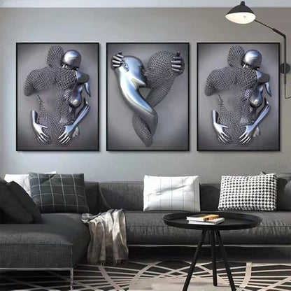 ZMURED 3D Wall Art Decor Artwork Figure Statue Modern Art Canvas Painting,Large Wall Art for Bathroom Bedroom Decoration (Hold Red Heart)