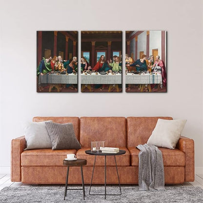 The Last Supper Painting Prints on Canvas Last Supper Wall Art Decor for Living Room Modern 3 Panels Jesus Pictures Posters Giclee Gallery Wrap Artwork Stretched Framed Ready to Hang - 16" x 24" x 3