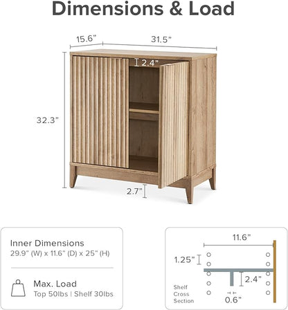 mopio Brooklyn Fluted Storage Cabinet, Modular Accent Buffet Sideboard with Adjustable Shelf, FSC Certified 50lb Load Modern Farmhouse Wood Credenza for Dining, Living Room, Entryway (Oak, Set of 2)