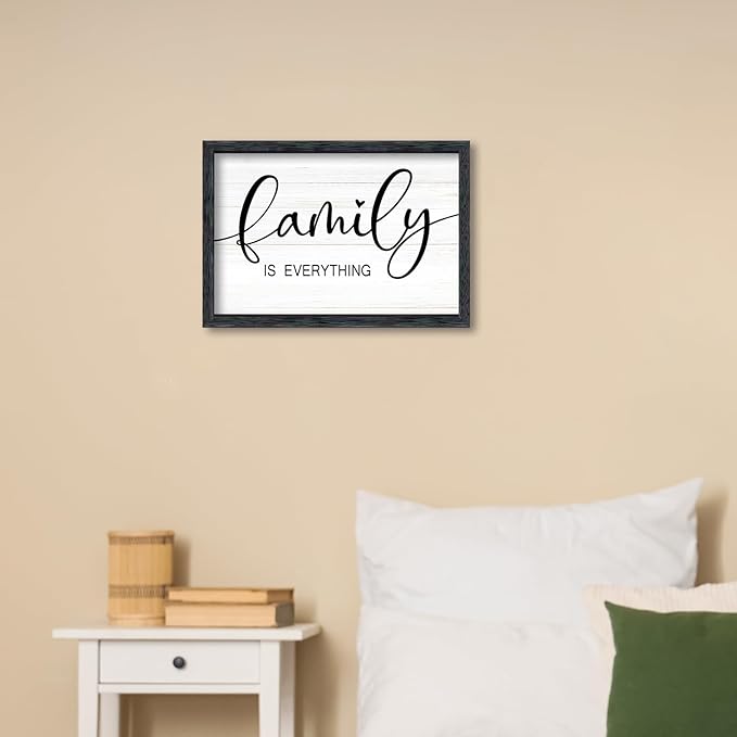 AuraPeak Family Is Everything Wall Decor Rustic Dining Room Sign for Horizontal Home Living Room Entryway Hallway Wood Hanging Plaque Wall Art Decoration (Black 16"×10")