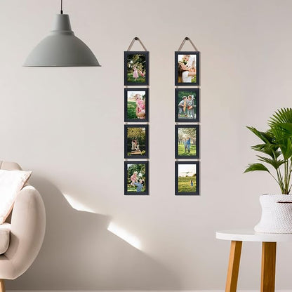 Lavezee 4x6 Black Hanging Collage Picture Frames Set of 2, 8 Opening Vertical Frame Made to Display 4 by 6 Inch Photo for Wall Decor