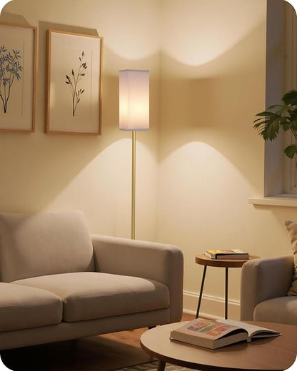 64.2” Dimmable Floor Lamp for Living Room with Remote and Foot Switch, Corner Floor Lamp for Bedroom, Includes 10W A19 Bulb, Modern Standing Tall Lamp, ETL Listed, White and Gold DCW17LD05