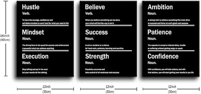 Inspirational Canvas Wall Art 3 Piece Quotes Success Entrepreneurs Posters Print Office Decor Picture Painting Artwork for Office Bedroom Bathroom Wall Picture Ready to Hang [36''W X 16''H]