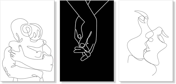 Couples Wall Decor Minimalist Line Wall Art Abstract Love Painting Black and White Line Drawing Art Hug Kiss Holding Poster Prints for Bedroom Bathroom Living Room Wall Decor