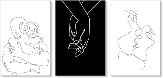 Couples Wall Decor Black and White Canvas Wall Art Minimalist Line Drawing Art Poster Prints Romantic Couple Love Painting Pictures for Bedroom Bathroom Living Room Office Decor 24"x32"