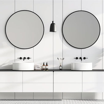 Round Mirror 30 inch, Black Round Mirror, Circle Wall Mirrors Metal Frame, Circle Mirrors for Bathroom, Living Room, Hallway, Vanity, Over Sink