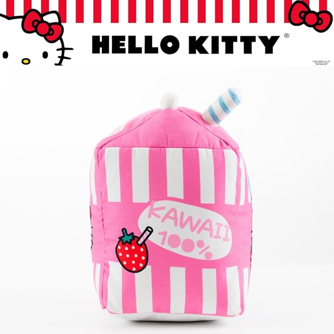 Hello Kitty Kawaii Strawberry Milk Carton Bedding Super Soft Plush Decorative Pillow, One Size, (100% Officially Licensed Product) By Franco