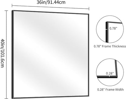 YIROMAN Bathroom Mirror 36"x40", Matte Black Bathroom Mirror for Over Sink with Aluminum Frame, Rectangular Vanity Mirror with Right Angle, Wall Mirror Hangs Horizontal or Vertical, Shatterproof