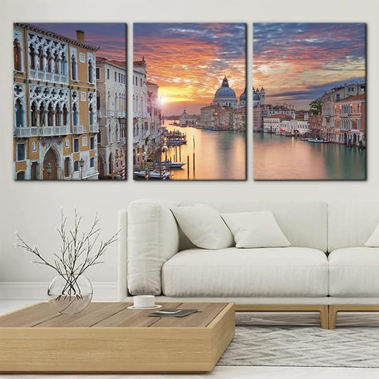 Pacimo 3 Piece Canvas Wall Art - Venice Framed Wall Art Decor Grand Canal in Venice Pictures Painting on Canvas Modern Art Home Decoration Stretched and Framed Ready to Hang - 20"x28"x3
