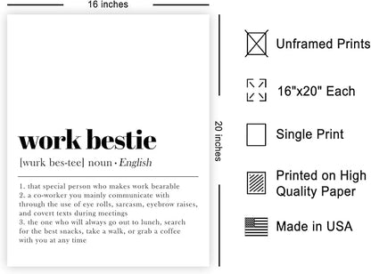 Poster Master Definition of Work Bestie Print - Typography Poster - Dictionary Art - Minimal Gift for Boss & Colleague - Funny Decor for Office, Workplace or Dorm - 16x20 UNFRAMED Wall Art