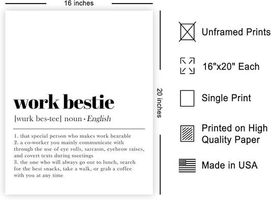 Poster Master Definition of Work Bestie Print - Typography Poster - Dictionary Art - Minimal Gift for Boss & Colleague - Funny Decor for Office, Workplace or Dorm - 16x20 UNFRAMED Wall Art