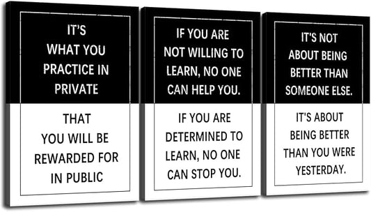 Inspirational Poster for Office 3 Piece Practice Entrepreneur quote Motivational Wall Art Canvas Prints Artwork for Living Room Modern Home Decor Painting Pictures Stretched and Framed[72''Wx 36''H]