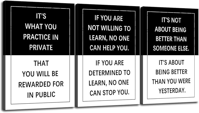 Motivational Wall Art 3 Piece Black & White Entrepreneur quote Inspirational Poster Canvas Prints Artwork for Office Living Room Modern Home Decor Painting Pictures Stretched and Framed[48''Wx 24''H]