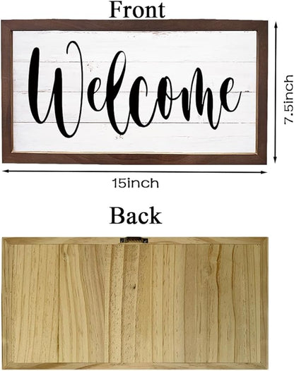 Welcome Signs, Front Door Wall Decor, Farmhouse Home Decors for Indoor Outdoor, Welcome Decoration for Wall, Rustic Hanging Decors, Wooden Framed Hanging Decor 15×7.5×0.3 inches