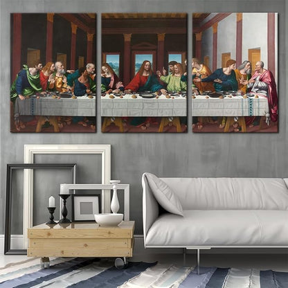 The Last Supper Painting Prints on Canvas Last Supper Wall Art Decor for Living Room Modern 3 Panels Jesus Pictures Posters Giclee Gallery Wrap Artwork Stretched Framed Ready to Hang - 20"x28"x3