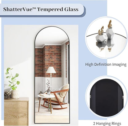 BEAUTYPEAK 64"x21" Arch Floor Mirror, Full Length Mirror Wall Mirrors Hanging or Leaning Arched-Top Full Body Mirror with Stand for Bedroom, Dressing Room, Black