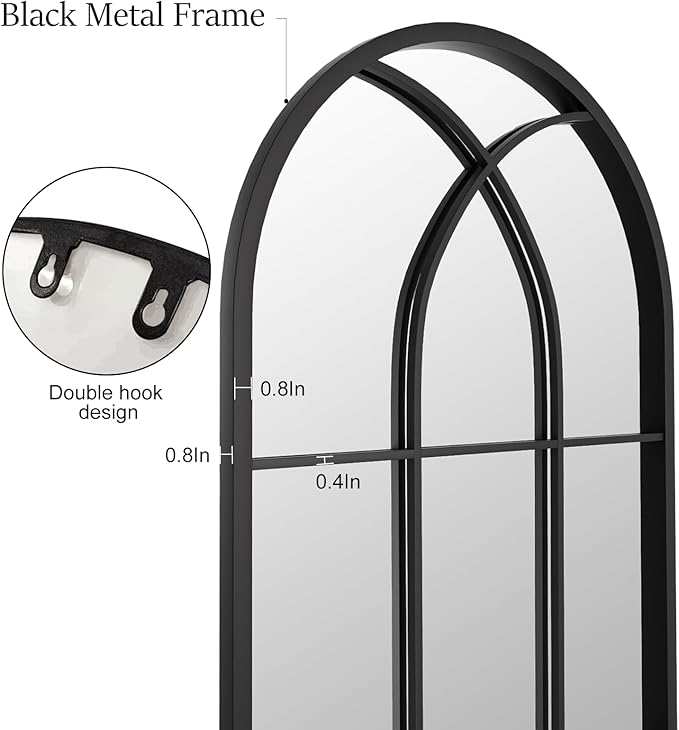 Mirror Full Length, 71"x32" Large Arched Mirror, Black Full Body Window Pane Mirrors, Oversize Farmhouse Standing Wall Mirrors Hanging or Leaning for Living Room, Entryway, No Stand