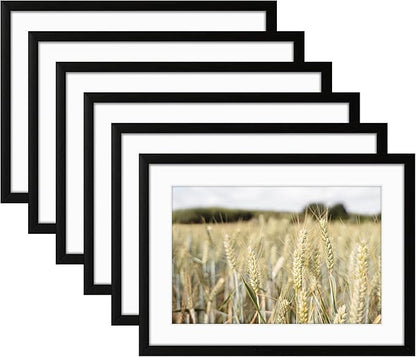 Golden State Art, Gallery Wall Frame Set of 6 - Black 5x7 Aluminum Photo Frames with Mat for 4x6 Pictures - 5 x 7 inch Metal Frame with Real Glass Cover - Elegant Home or Office Decor