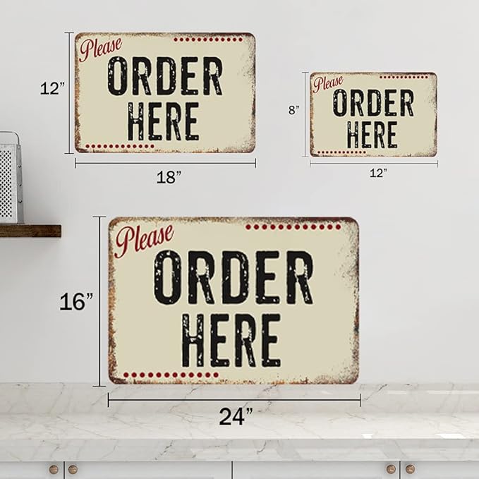 Order Here Sign Putty Restaurant Cafe Pick Up Signs Coffee Shop Decor Vintage Diner Rustic Wall Décor Gift 12 x 18 Matte Finish Metal 112180061056