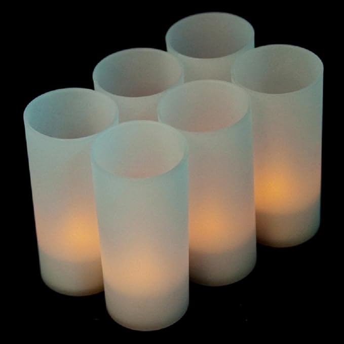 【Upgraded】 CD-RC-12ST-A Rechargeable LED Electric Candles, Flameless Flickering Tea Lights, Set of 12, Amber Color