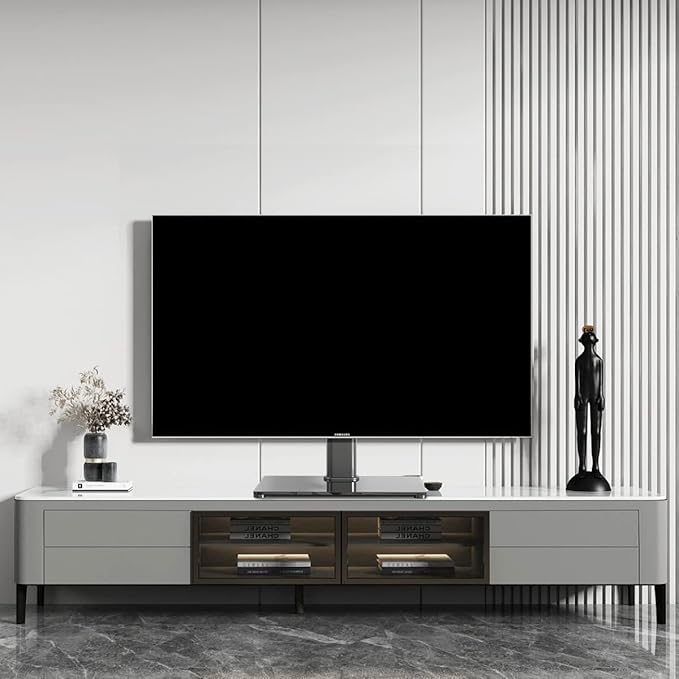 Universal TV Stand Base, Table Top TV Stand for 17-55 Inch LCD/LED TVs, Height Adjustable Monitor Mount Stand with Tempered Glass Base Holds up to 88lbs VESA 400x400mm, TS102