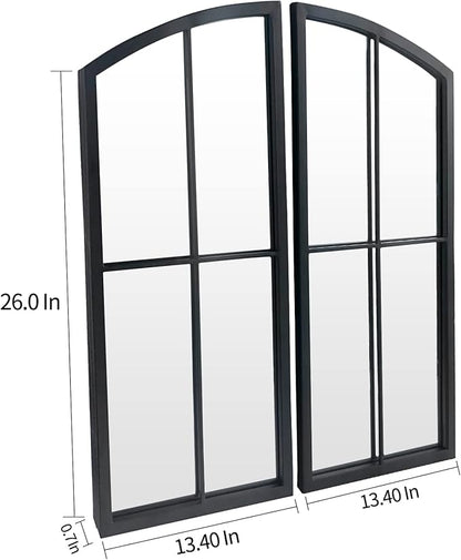 Black Arch Mirror,Window Pane Wall Decor,Farmhouse Wall Mirrors with Iron Frame for Entryway,Hallway,Living Room,Fireplace.2-Pack 26.4"X13.4"