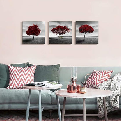 Canvas Wall Art Painting Decor-Panoramic black and white mangrove- 12" x 12" 3 Pieces Framed Canvas Prints Watercolor Giclee with Black Border Ready to Hang for Modern scenery Home Office Decor