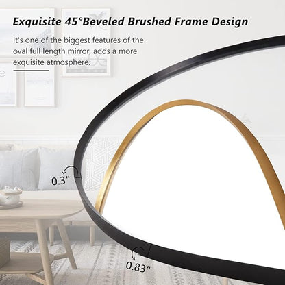 Oval Full Length Mirror, 71"×32" Wall-Mounted Floor Mirror with Metal Frame, Ultra-Clear Explosion-Proof Dressing Mirror, Simple and Classic Deco for Cloakroom/Bedroom/Living Room, Black