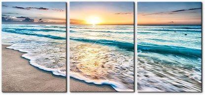 Pacimo 3 Panels Beach Canvas Wall Art for Home Decor Blue Sea Sunset White Beach Painting The Picture Print on Canvas Seascape The Pictures for Home Decor Decoration Ready to Hang - 20"x28"x3 Panels