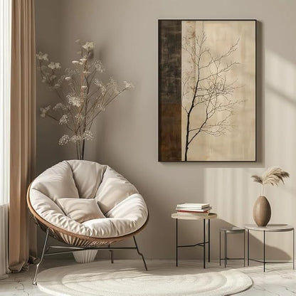 ZHBJSM Minimalist Tree Wall Art Modern Abstract Rustic Neutral Tone Bare Tree Texture Calm Nature-Themed Home Living Room Bedroom Elegant Stylish Interior Decor Accent 16x24 Inch Unframed