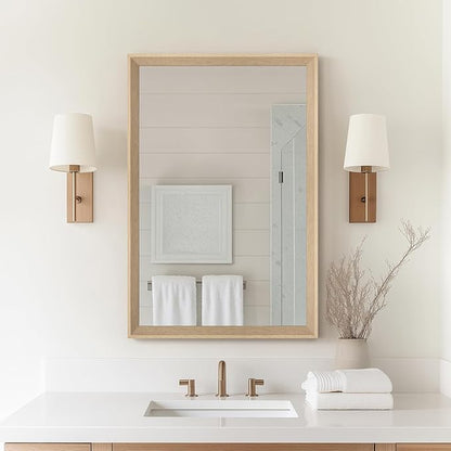 Oak Wood Effect Framed Wall Mirror, 20x30 Rectangle Mirror, Anti-desilvering Tempered Glass, Sustainable& Sturdy Frame, Farmhouse Mirror, Anti-Rust, 3min Fast Setup for Bathroom Living Room