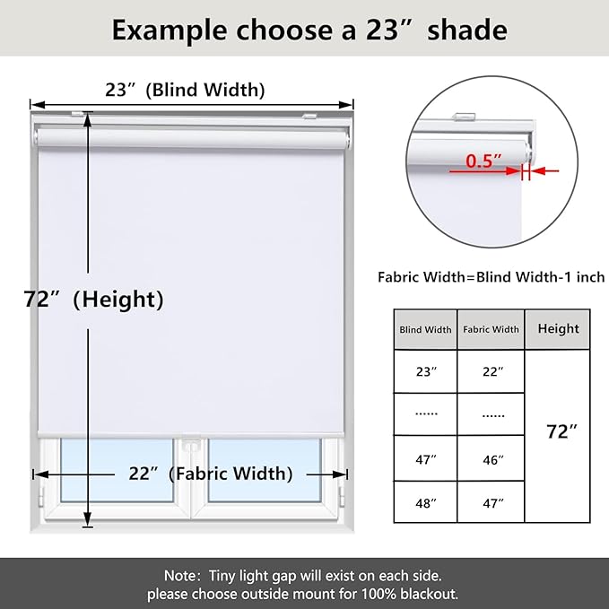 Cordless Roller Shades Blackout Blinds for Windows Room Darkening Rolled Up Shades with Spring System, UV Protection Window Shades Door Blinds for Home and Office (75" W x 72" H, White)