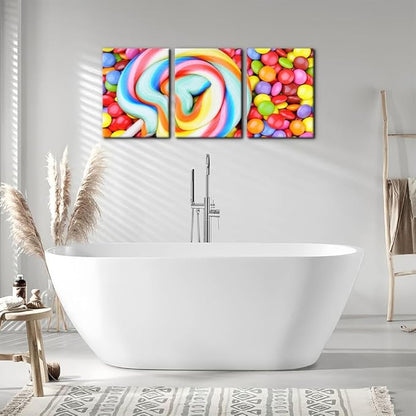Pacimo 3 Pieces Canvas Print Wall Art Set Variety of Rainbow Candy Food Dessert Pictures Painting Prints on Canvas Modern Artwork Framed Wall Decor for Living Room Bedroom Office - 12"x16"x3
