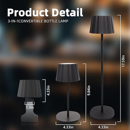 Modern 2-in-1 Table Lamp & Bottle Lamp, Pleated Metal Shade Touch Control Lamp | Adjustable Height, Warm Light & RGB, Stepless Dimming, Anti-Tip Design,Pleats,Black