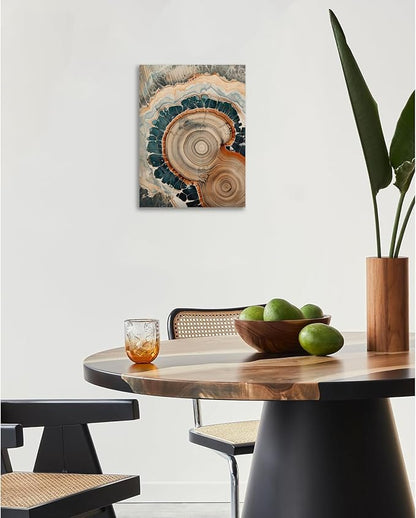 IBHJSART Framed Tree Ring Canvas Wall Art Blue Wall Art Wood Stump Painting Prints Modern Minimalist Pictures Neutral Nature Rustic Farmhouse Decor Living Room Bedroom Bathroom Office