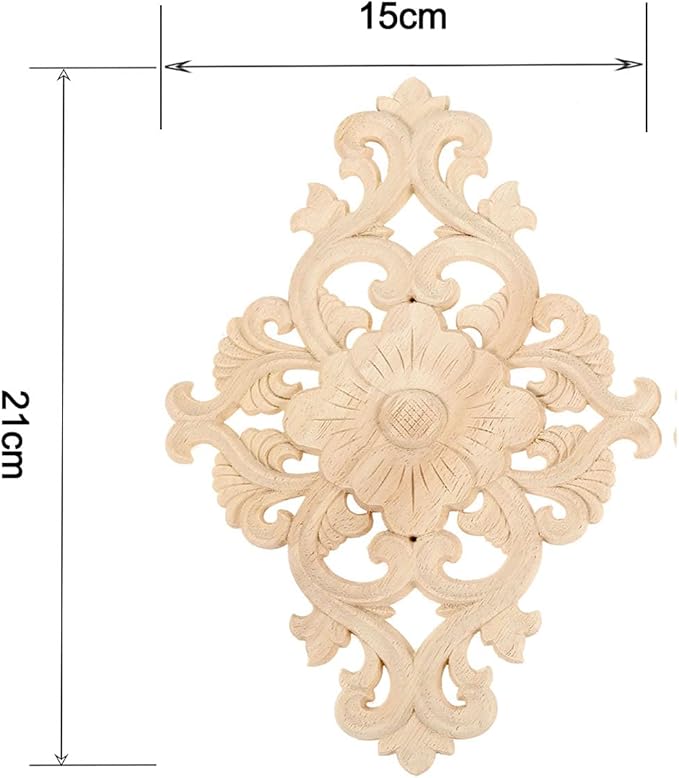 Wood Carved Appliques, 1Pc Wooden Decorative Onlays, MUXSAM Unpainted Furniture Center Decals for Cabinet Dresser Bed Door Wall Wardrobe Ceiling Decoration Home DIY Project, 21x15cm/8.27"x5.9"