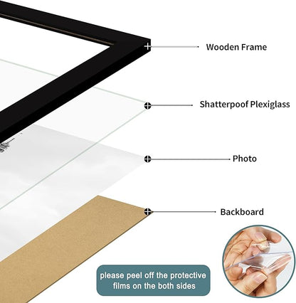 iRahmen 11x17 Picture Frame with Plexiglass - Wooden Poster Frame for Photo Wall Gallery Mounting (Pure Black, Set of 2)