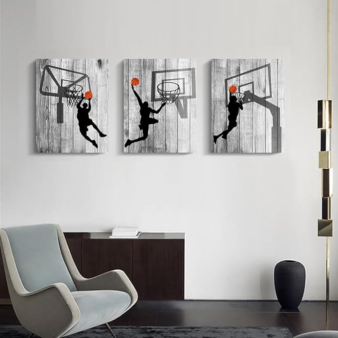 Lapremoly Canvas Wall Art For Living Room Wall Decorations For Bedroom Boy's Room Decor Black And White Pictures Sport Play Basketball Wall Paintings Office Prints Artwork Modern Home Decor 3 Piece