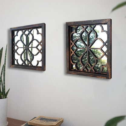 Wocred 2 PCS Square Wall Mirror,Gorgeous Rustic Farmhouse Accent Mirror,Caramel Color Entry Mirror for Bathroom Renovation,Bedrooms,Living Rooms and More(12”x12”)