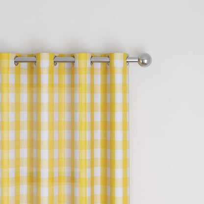 3 Pc Cotton Classic Country Farmhouse Kitchen Window Curtain Grommet Top -Yellow & White Buffalo Check Tier & Valance Set, 54" x 18" / 32" x 30"