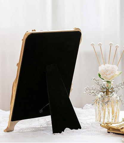 Vintage Gold Mirror Wall Decor - Small Vanity Mirrors, Antique Decorative for Desk Room, Frame Arched Victorian Decoration for Home Table, Standing Framed Gift for Furniture Living Bedroom, Rectangle