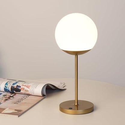 WEILAILUX Cordless Table Lamp with Globe Shade, Rechargeable Dimmable Bedside Light, Shower Lamp Waterproof, Touch Control, 8-72 Hours Runtime, 2700K Warm White for Indoor Outdoor (Gold, Mini)