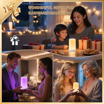 Touch Night Light Rechargeable LED Mood Lamp 7 RGB Color Ambience Lighting for Bedroom Bathroom Nursery Home, Dimmable & Portable Table Lamp for Adults/Kids