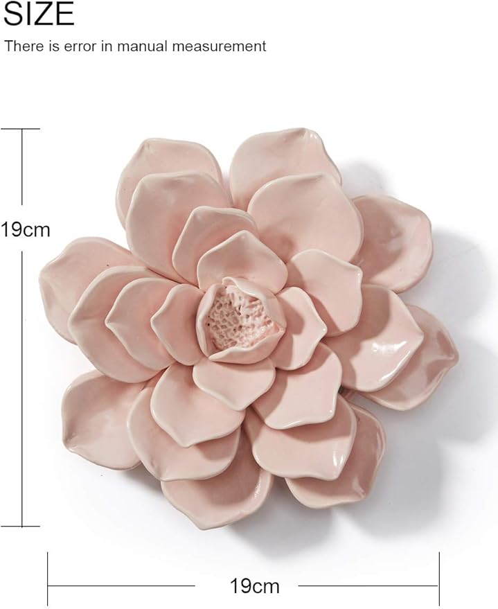 SEINHIJO Ceramic Flower Wall Decor 3D Wall Art Sculpture Modern Art Gift for Bedroom Living Room Home Office Pink 7.1 Inch