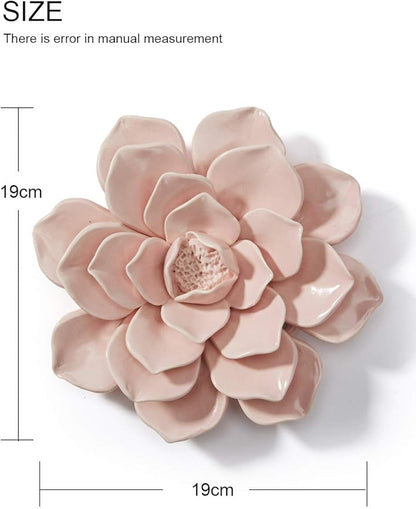 SEINHIJO Ceramic Flower Wall Decor 3D Wall Art Sculpture Modern Art Gift for Bedroom Living Room Home Office Pink 7.1 Inch