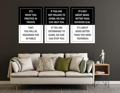 Inspirational Poster for Office 3 Piece Practice Entrepreneur quote Motivational Wall Art Canvas Prints Artwork for Living Room Modern Home Decor Painting Pictures Stretched and Framed[72''Wx 36''H]